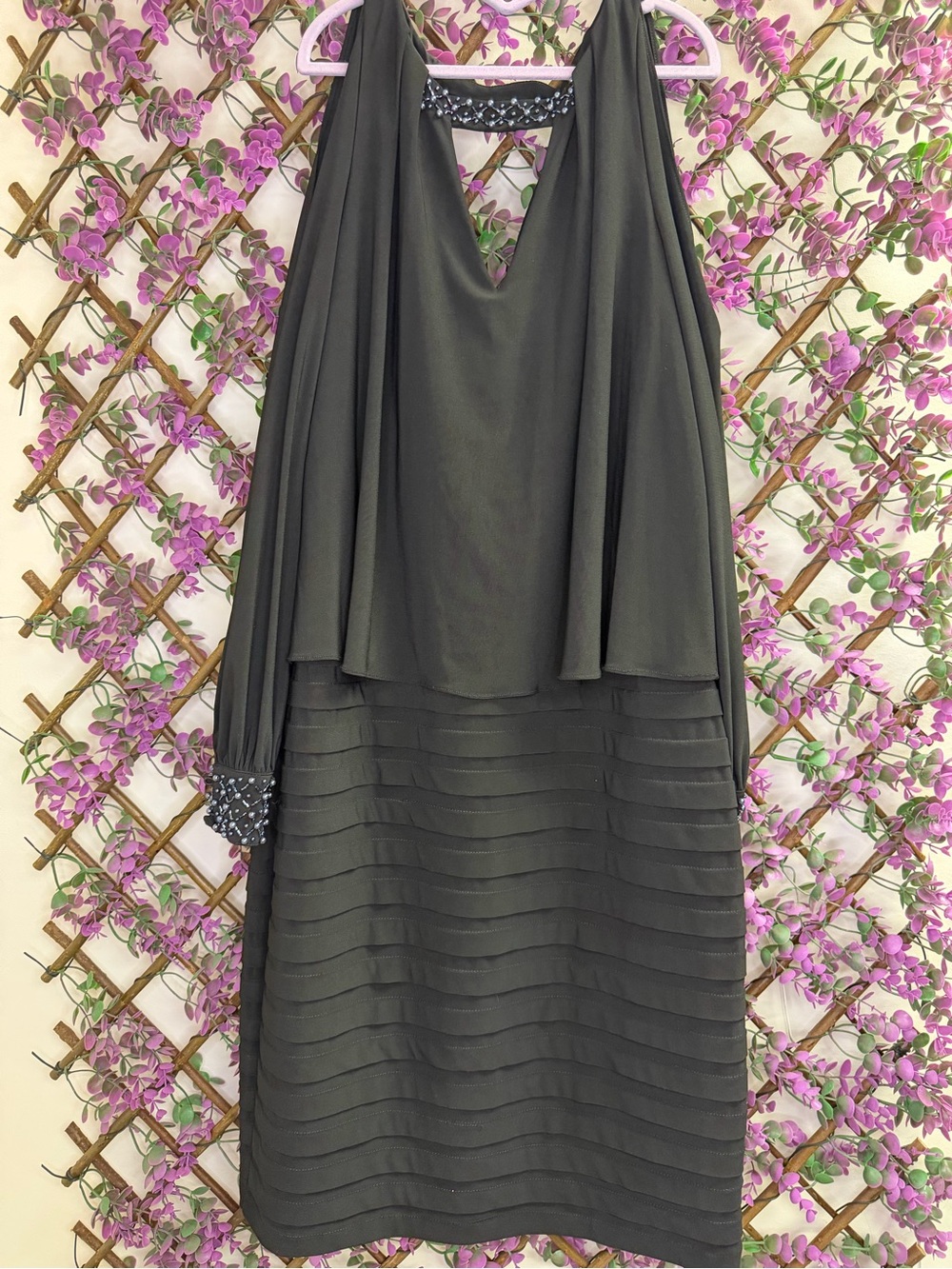 Adrianna Pappel Elegant Black Long Sleeve Overlay Dress